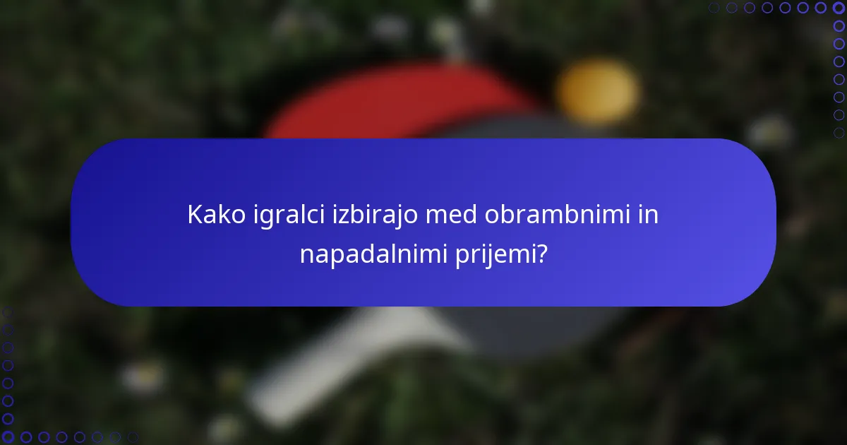 Kako igralci izbirajo med obrambnimi in napadalnimi prijemi?